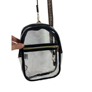Clear concert crossbody bag gold zippers brown adj‎ strap